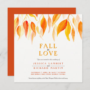 Invitation Chute amoureuse aquarelle feuille orange carré mar