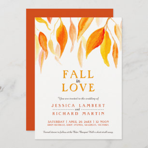 Invitation Chute amoureuse aquarelle orange feuille mariage