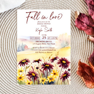Invitation Chute amoureuse burgundy dahlias jaune daisie