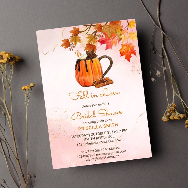 Invitation Chute amoureuse citrouille érable automne nuptiale (Fall in love autumn themed bridal shower template invitation instant download pumpkin tea maple)