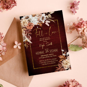 Invitation Chute amoureuse rose brune séchée douche nuptiale