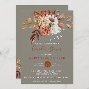 Invitation Chute Aquarelle Floral Grey Couples Douche