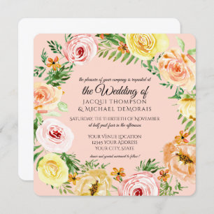 Invitation Chute Aquarelle Florale Élégante Couronne Rose mod