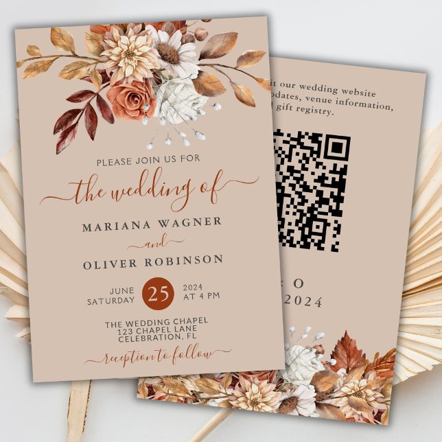 Invitation Chute Aquarelle Florale sur le Mariage de code QR  (Créateur téléchargé)