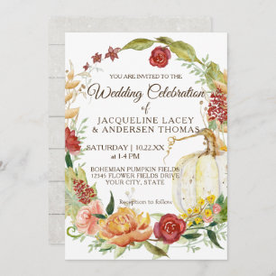 Invitation Chute Bourgogne Floral Blanc Citrouille Mariage de