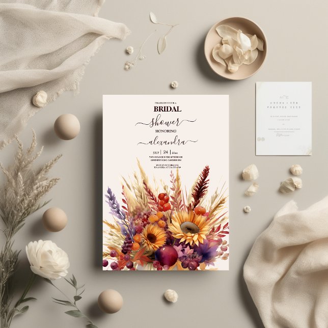 Invitation Chute Brûlé Orange Aquarelle Pampas Grass Bridal (Créateur téléchargé)