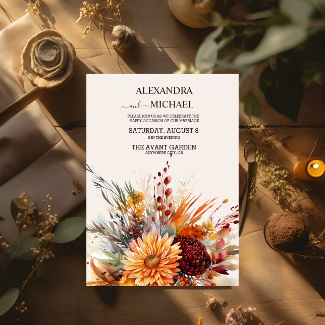 Invitation Chute Burange Aquarelle Orange Pampas Grass Mariag (Créateur téléchargé)