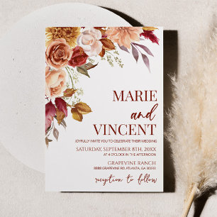 Invitation Chute Burgundy Aquarelle Florale Mariage