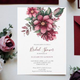 Invitation Chute Burgundy Fête des mariées Florale Aquarelle