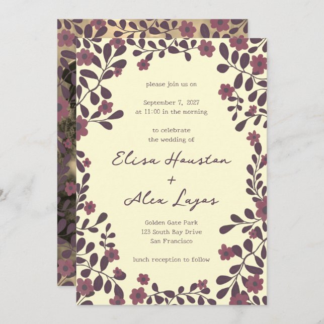 Invitation Chute Cadre Floral Sweet Boho Décontracté Mariage  (Devant / Derrière)
