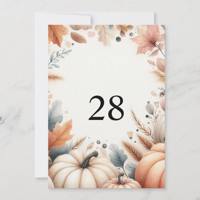 Invitation Chute Citrouille feuille aquarelle calligraphie (Devant)