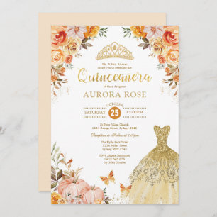 Invitation Chute Citrouille Floral Quinceañera Mis Quince Ano