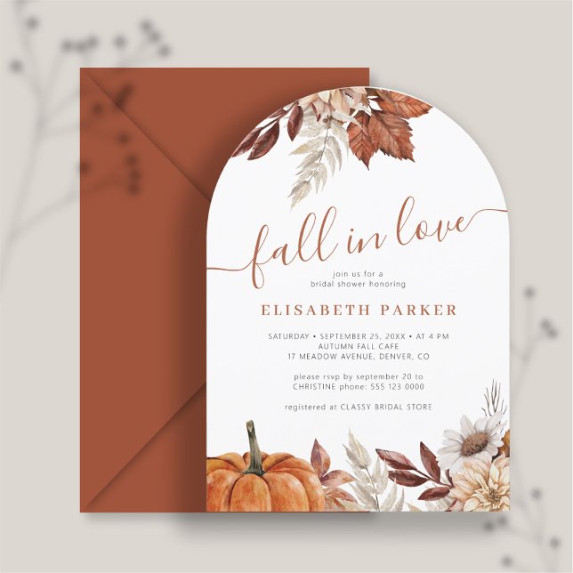 Invitation Chute d'amour automne citrouille fleuri nuptiale (You can choose the ARCH SHAPE option)