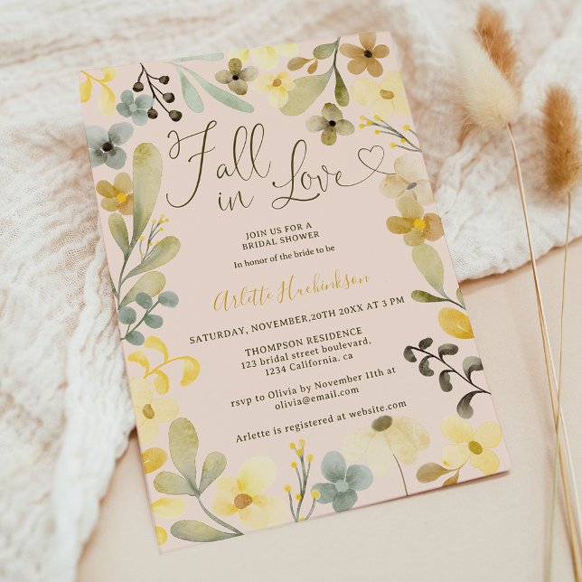 Invitation Chute d'amour boho floral automne chic douche nupt (Fall in love boho floral autumn chic bridal shower invitation)