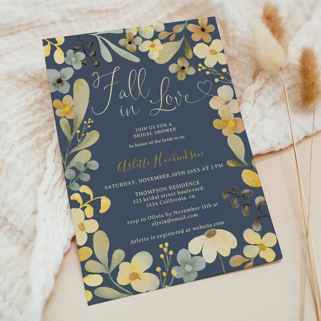Invitation Chute d'amour boho floral automne chic douche nupt (Fall in love boho floral autumn chic bridal shower invitation)