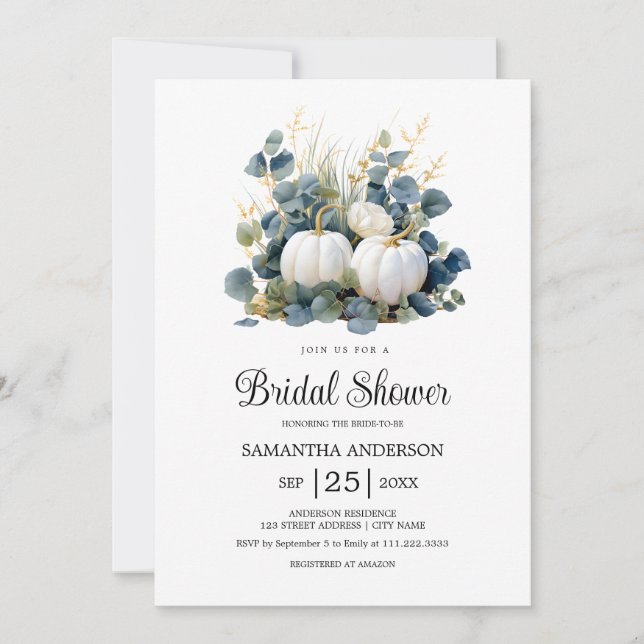 Invitation Chute d'amour citrouille blanc Fête des mariées d' (Devant)