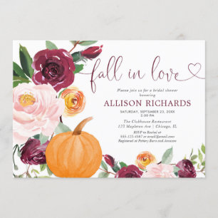 Invitation Chute d'amour citrouille floral bordeaux douche nu