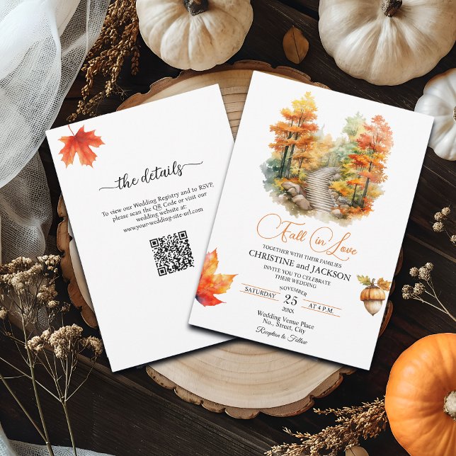 Invitation Chute dans Love Forest à l'automne QR Code Mariage (Créateur téléchargé)