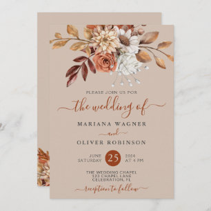 Invitation Chute d'aquarelle Floral sur Mariage Taupe
