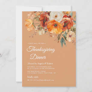 Invitation chute d'aquarelle florales dîner d'action de grâce