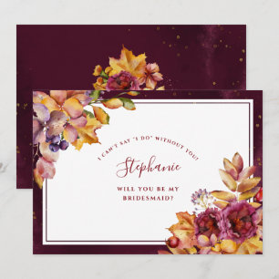 Invitation Chute de Bourgogne Florale Aquarelle Feuille Bride