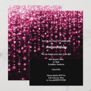 INVITATION CHUTE D'EAU DE DIAMANT ROSE NOIR 2 ANNIVERSAIRE