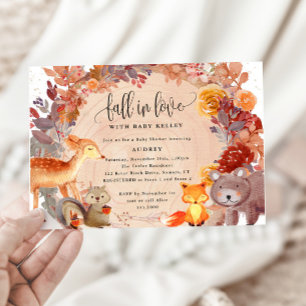 Invitation Chute en Amour Animaux des bois, Baby shower rusti