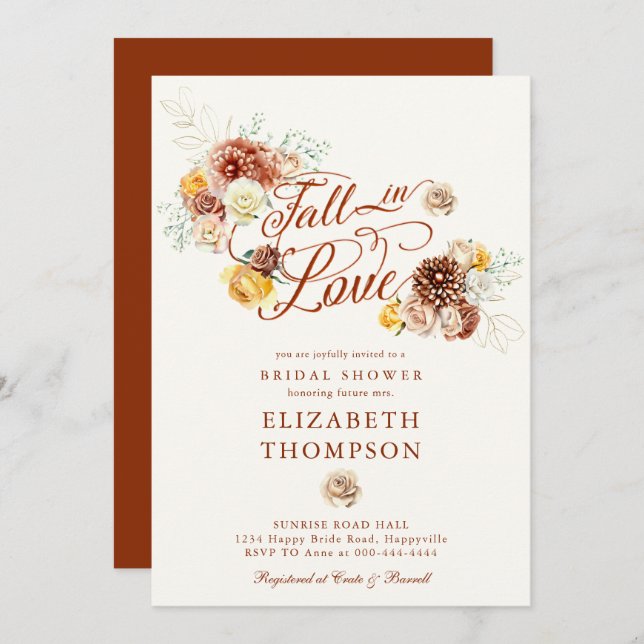 Invitation Chute en Amour Automne Bouquet Fête des mariées (Devant / Derrière)