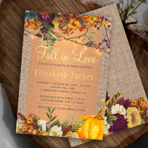 Invitation Chute en Amour automne burlap fleuri nuptiale douc