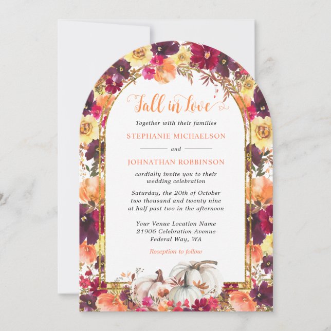 Invitation Chute en amour Automne Floral Arch Mariage (Devant)