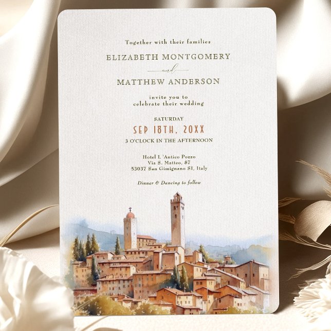 Invitation Chute en amour avec San Gimignano Italie Mariage (Créateur téléchargé)