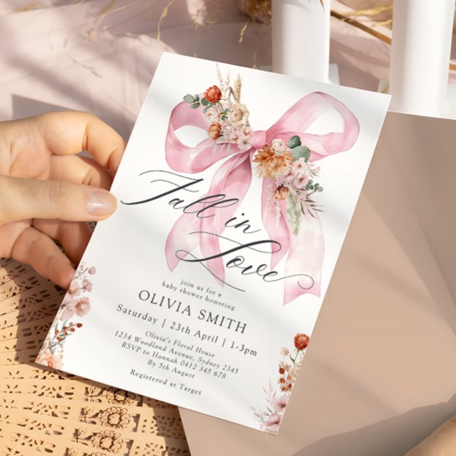 Invitation Chute en amour Baby shower floral de la cou rose (Créateur téléchargé)