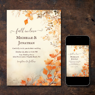 Invitation Chute en amour Belle automne Feuilles Mariage de a