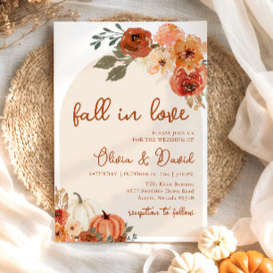 Invitation Chute en Amour Boho Floral Citrouille Automne Mari