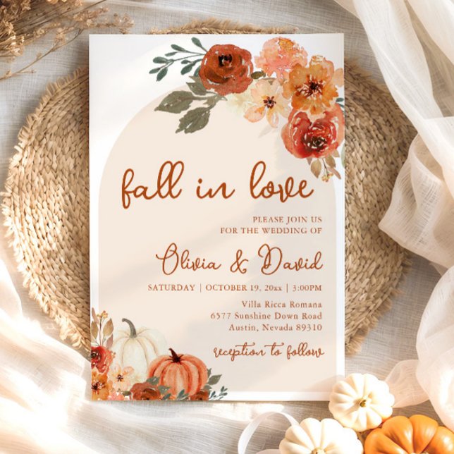 Invitation Chute en Amour Boho Floral Citrouille Automne Mari (Fall in Love Boho Floral Pumpkin Autumn Wedding Invitation)