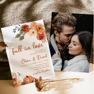Invitation Chute en Amour Boho Floral Citrouille Automne Mari
