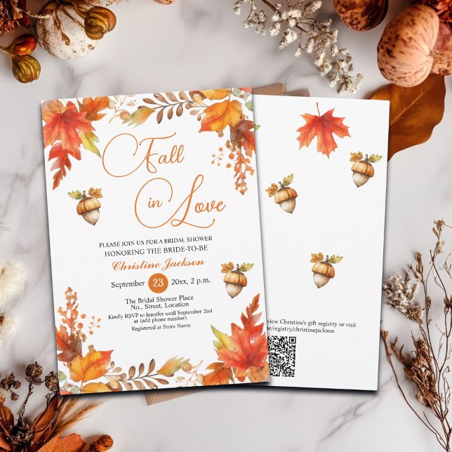 Invitation Chute en amour Boho Floral QR Code Fête des mariée (Créateur téléchargé)