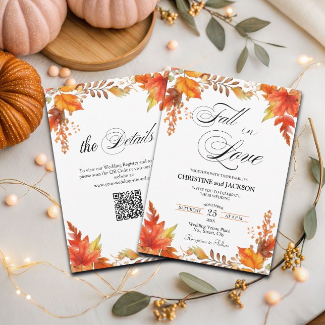 Invitation Chute en amour Boho Floral QR Code Mariage (Créateur téléchargé)