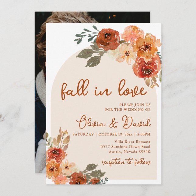 Invitation Chute en Amour Boho Floral Rustic Automne Mariage (Devant / Derrière)