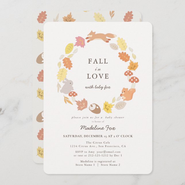 Invitation Chute en amour Bois Animaux Baby shower de couronn (Devant / Derrière)