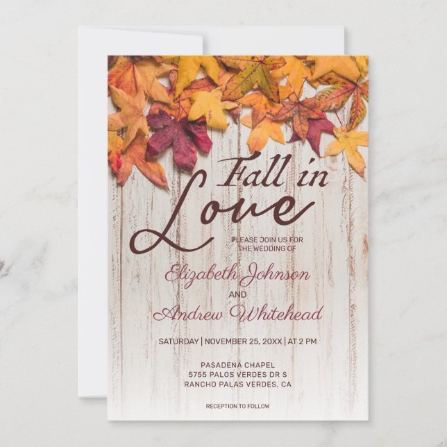 Invitation Chute en amour Bois Feuilles d'automne Mariage (Devant)