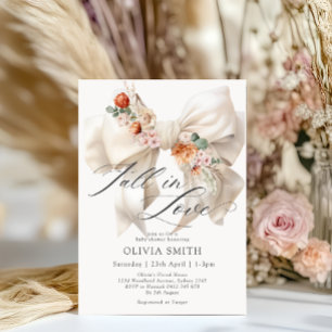 Invitation Chute en amour Bow blanc Baby shower floral
