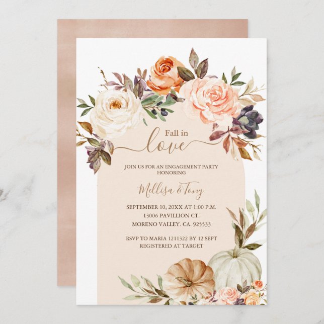 Invitation Chute en amour Brûlé Orange Citrouille Tombé en am (Devant / Derrière)