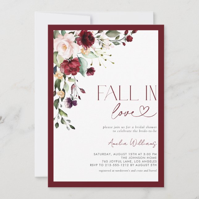 Invitation Chute en amour Burgundy Floral Aquarelle (Devant)