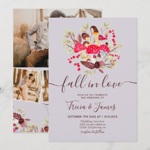 Invitation Chute en amour champignons mariage photo rustique