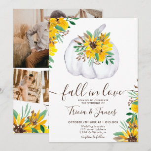 Invitation Chute en amour citrouille rustique initiales photo