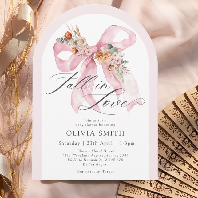 Invitation Chute en amour Élégant Baby shower Floral Bow Rose (Créateur téléchargé)