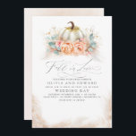 Invitation Chute en amour Élégant Orange Floral Citrouille Ma<br><div class="desc">Fall in Love - faire-part de mariage est décoré d'un citrouille blanc d'aquarelle orangé clair,  de fleurs de pêche et d'herbe de pampas.</div>