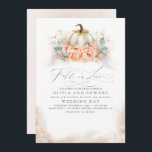 Invitation Chute en amour Élégant Orange Floral Citrouille Ma<br><div class="desc">Fall in Love - faire-part de mariage est décoré d'un citrouille blanc d'aquarelle orangé clair,  de fleurs de pêche et d'herbe de pampas.</div>