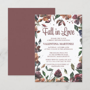 Invitation Chute en amour Fête des mariées florale pourpre